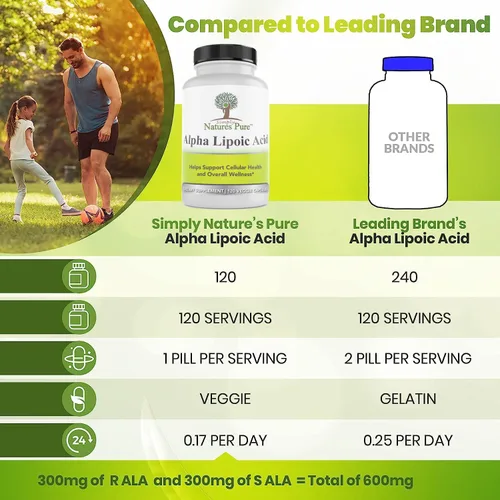 Miniatura 3 de Simply Nature's Pure - Ácido alfa lipoico 600 mg, 120 cápsulas vegetarianas, RLA R-LA R-lipoico S-lipoico, ALA, ácido tióctico, 4 meses de suministro