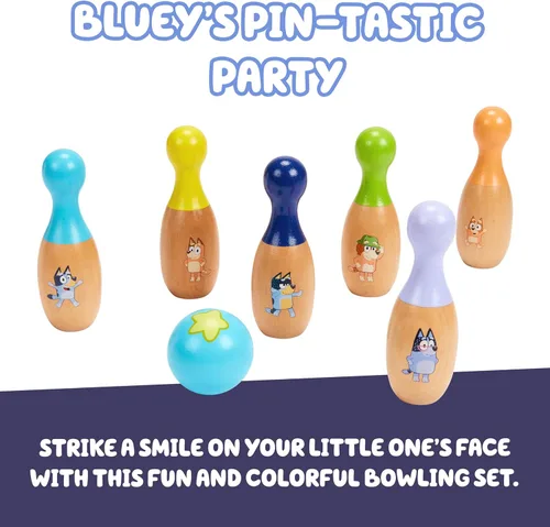 Miniatura 3 de Bluey Juego de Bolos de Madera – Juego de Bolos con 6 Pines de Bolos de Madera con Personajes, Juguete Duradero para Niños de 3+ Años, Juego