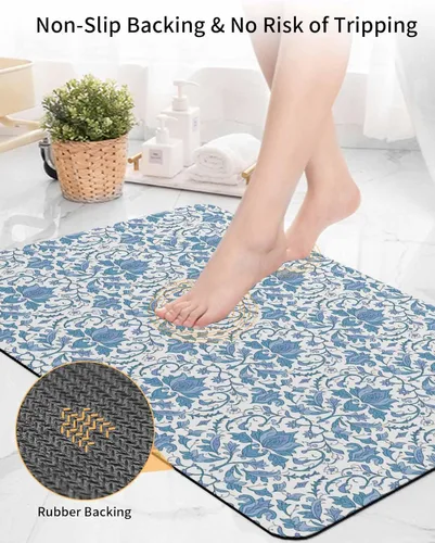 Miniatura 5 de Tapete de baño azul europeo para bañera, antideslizante, de secado rápido y absorbente, tierra de diatomeas, fregadero de cocina, ducha, lavable