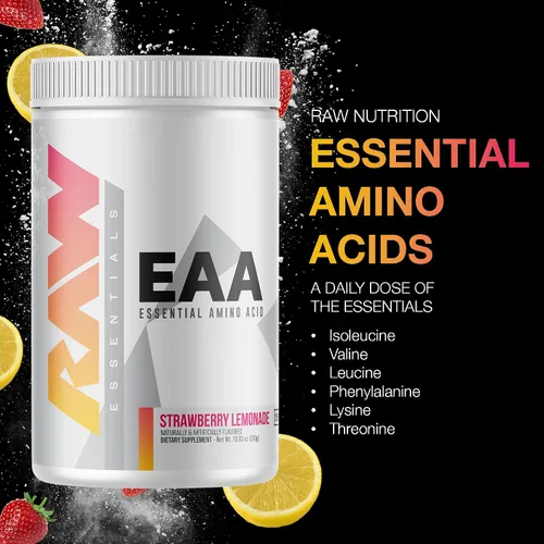 Miniatura 3 de RAW EAA Aminoácidos en polvo, limonada de fresa (25 porciones) – Aminoenergía en polvo preentrenamiento para fuerza, resistencia, recuperación
