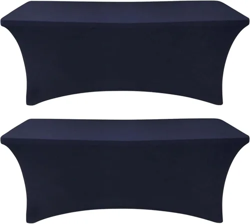 SEPARO Paquete de 2 manteles rectangulares ajustables de 6 pies, color azul marino, tela elástica, de 6 pies, sin arrugas, para fiestas, ferias