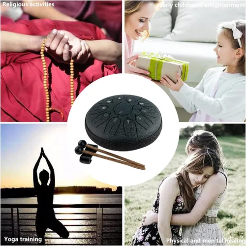 Miniatura 7 de Tambor de Lengua de Acero, Tambor Handpan Ubblove 11 Notas 6 Pulgadas Instrumentos de Percusión con Mazos Bolsa para Meditación Educación Musical 6