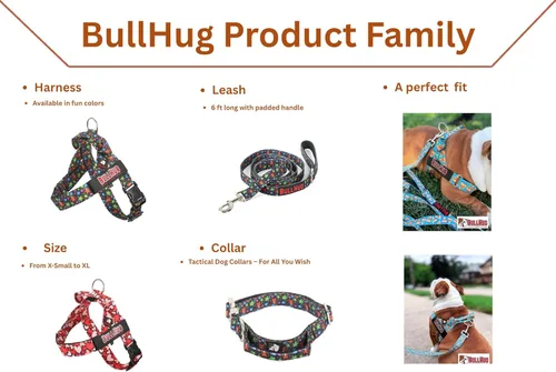 Miniatura 7 de BULLHUG Arnés ajustable para perro, sin tirones, sin estrangulamiento, para bulldogs ingleses, bulldogs franceses, pugs y razas de pecho ancho, Negro