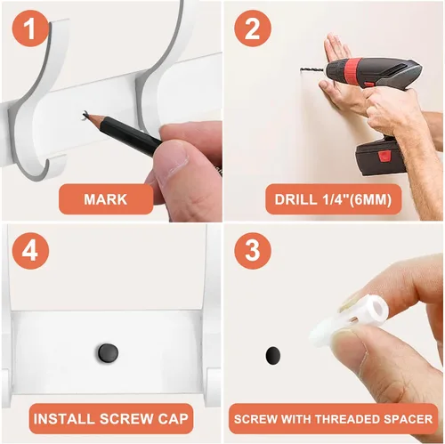 Miniatura 6 de Perchero montado en la pared, 6 ganchos para colgar abrigos, riel de metal resistente de doble gancho, perchero con ganchos, perchero de montaje