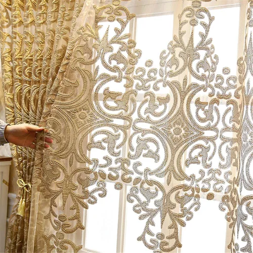 Miniatura 4 de Gxi Paneles de cortinas transparentes de jacquard marrón con ojales, 2 paneles para sala de estar, puerta corredera, cortina de gasa de tul europeo