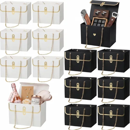 Miniatura 8 de Lincia 12 cajas de flores negras para boda, bolsa de regalo de flores negras, cajas de ramo con asas para arreglos, papel de regalo de ramo
