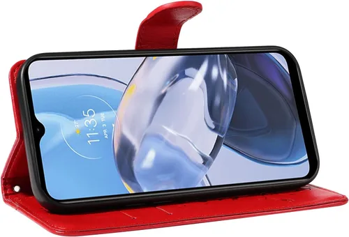 Miniatura 3 de Funda para Motorola Moto E22/E22i, piel sintética, con tarjetero y correa para la muñeca, a prueba de golpes, funda magnética para Motorola Moto Rojo