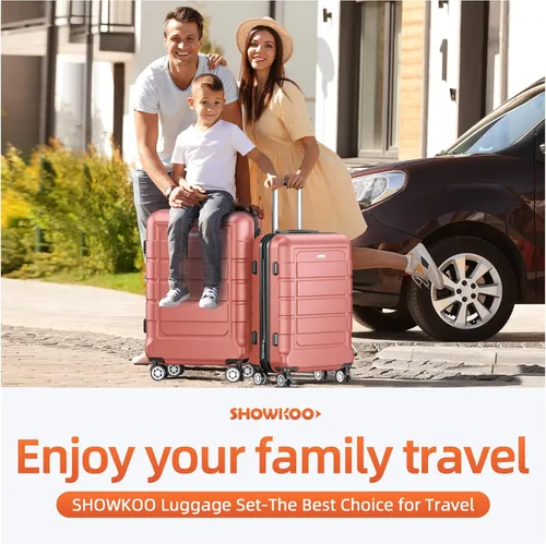 Miniatura 2 de SHOWKOO Sets de equipaje, maleta ampliable con doble ruedas, bloqueo TSA, 3pcs, Rose gold