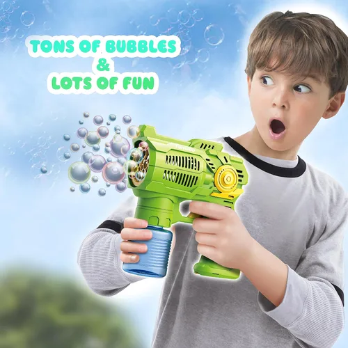 Miniatura 5 de Juego de 2 pistolas de burbujas con baterías, juguetes sopladores automáticos de burbujas para niños y niños pequeños, 1 disparador de burbujas azul
