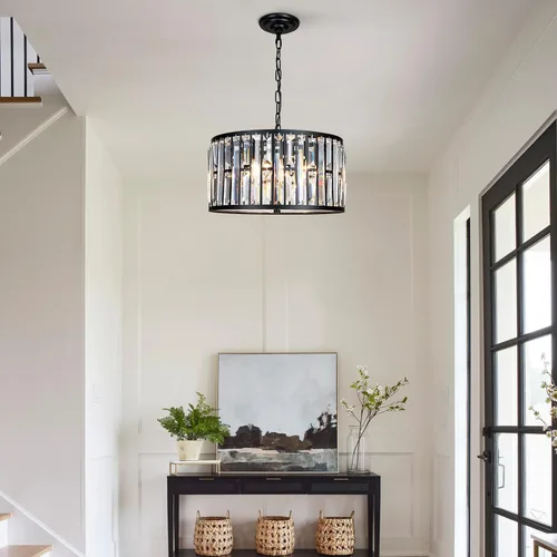 Miniatura 4 de Weesalife Candelabros de cristal para comedor sobre mesa, 6 luces modernas para dormitorio, lámparas de tambor para isla de cocina, sala de estar