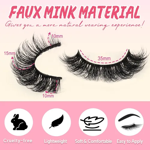 Miniatura 3 de Ahrikiss - Pestañas rusas postizas con banda, rizadas y esponjosas de visón sintético que parecen extensiones, 10 pares de pestañas postizas