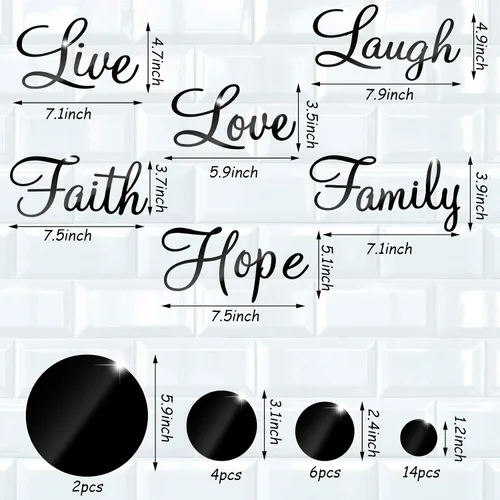 Miniatura 2 de Zonon Espejo acrílico 3D para decoración de pared, 6 palabras, bricolaje, fe, risa, esperanza, amor, familia, espejo, decoración de pared, 26 Negro