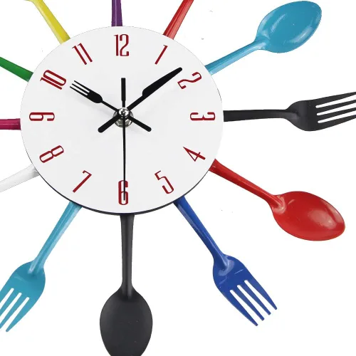 Miniatura 4 de Reloj de pared para cocina, cubiertos de cocina, reloj de pared con tenedores y cucharas 3D extraíble moderno y creativo reloj de pared para Colorido