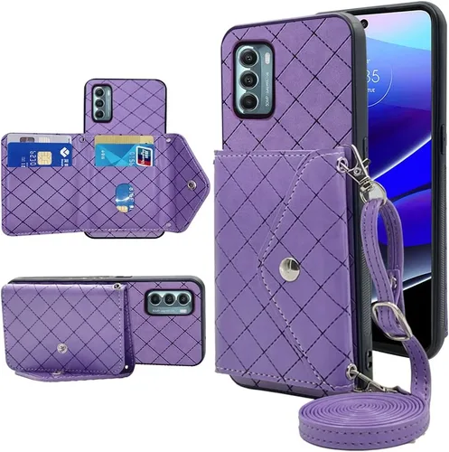Funda tipo cartera compatible con Motorola Moto Edge 2021/MotoEdge 5G UW 2021 con correa cruzada para el hombro y soporte de cuero para tarjetas de