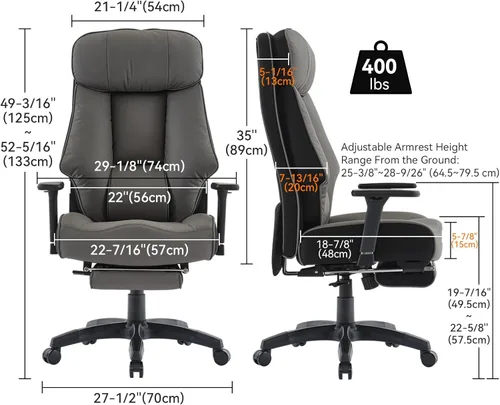 Miniatura 2 de DJ·Wang Silla de oficina grande y alta, 400 libras con reposapiés, silla de oficina ejecutiva de respaldo alto con cojín de resorte extragrueso