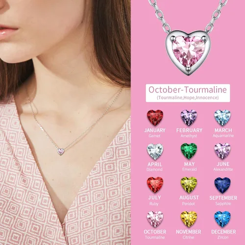 Miniatura 3 de ChicSilver 925 Sterling Silver 12 Months Sparkling Round Cut Created Birthstone Pendant Necklace, 16 Inch Rolo Chain (with Gift Box)