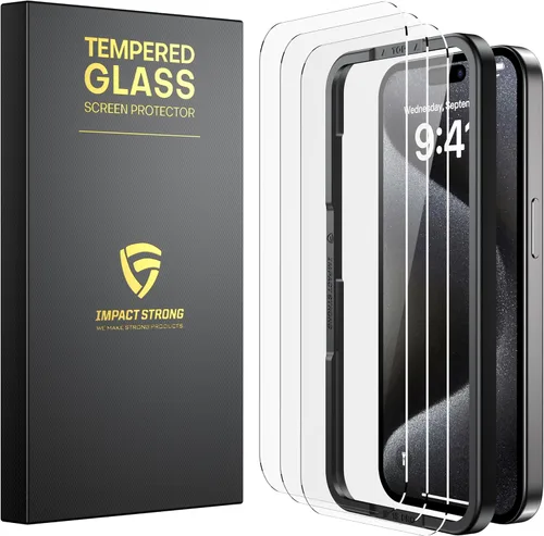 Miniatura 20 de ImpactStrong Paquete de 3 protectores de pantalla de vidrio templado inastillables para iPhone 17 Pro Max [marco de fácil instalación]