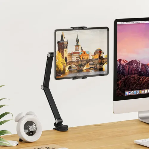 Miniatura 7 de Houele Soporte para Tableta, Brazo Plegable Ajustable para Tableta iPad Soporte de Escritorio con Base Giratoria de 360°, Soporte para Teléfono