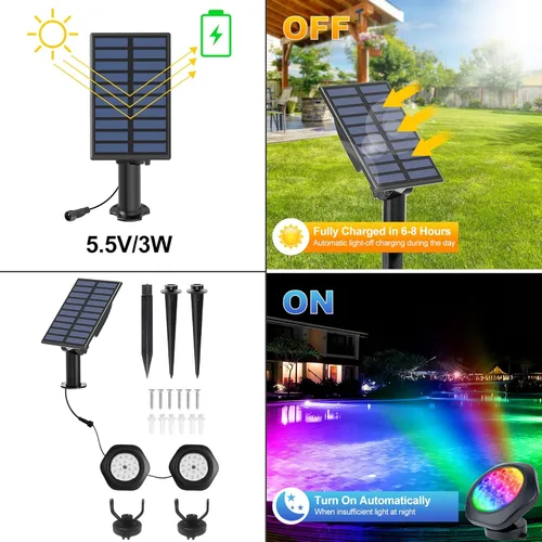 Miniatura 4 de Luces solares para estanque, 18 LED RGB superbrillantes, focos subacuáticos que cambian de color, luz sumergible para estanque, luces de fuente
