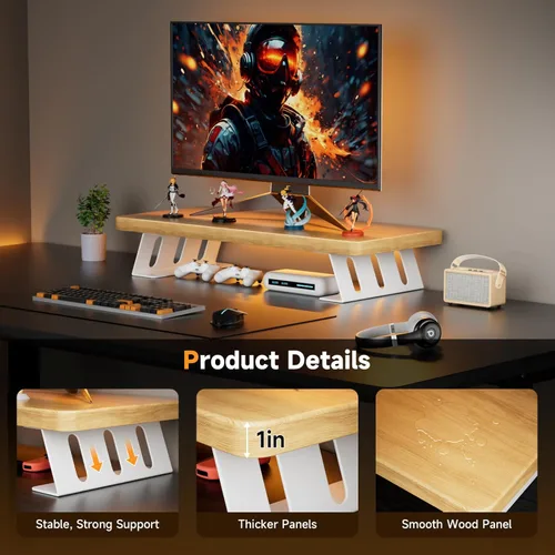 Miniatura 2 de Soporte para monitor, soporte de madera de 24 pulgadas, capacidad de carga de 220 libras, elevador de monitor de escritorio para Roble