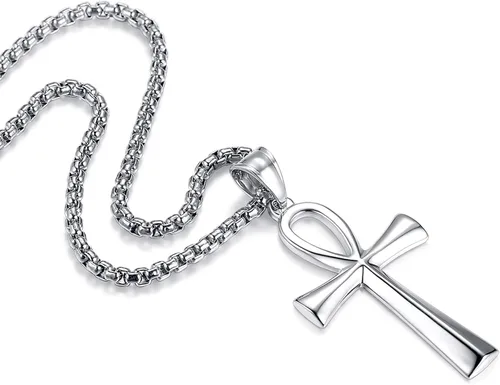 Miniatura 15 de Reve Collar con colgante religioso de cruz de Ankh copta de acero inoxidable para hombres y mujeres, cadena de 20 a 24 pulgadas