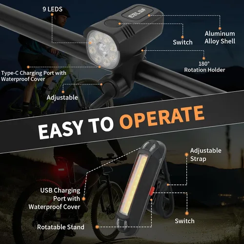 Miniatura 7 de Bike Light for Night Riding, 2000LM/1000LM Bicycle Headlight & Taillight, Multiple Modes,3000mAh/2000mAh USB C Rechargeable Waterproof LED Bright