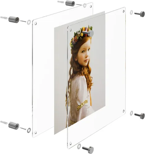 Miniatura 5 de NIUBEE Marco de Fotos de Acrílico Transparente para Montar en Pared, Marco Flotante Sin Marco de 8x8 Pulgadas para Obras de Arte y Fotografía