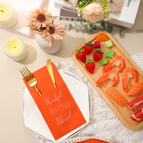 Miniatura 3 de Tenceur 25 servilletas desechables de papel para invitados de Acción de Gracias, color naranja quemado, servilletas de regalo de amigos, servilletas