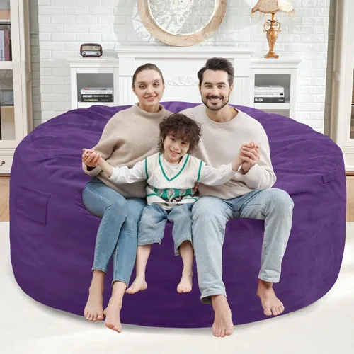 Miniatura 356 de Puf de 5 pies, puf grande con relleno de espuma viscoelástica, sofá puff esponjoso con funda de terciopelo holandés, puf redondo para sala de estar