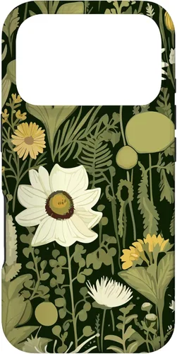 Miniatura 29 de iPhone 13 Wildflower, patrón de flores botánicas verdes, funda de flores silvestres boho