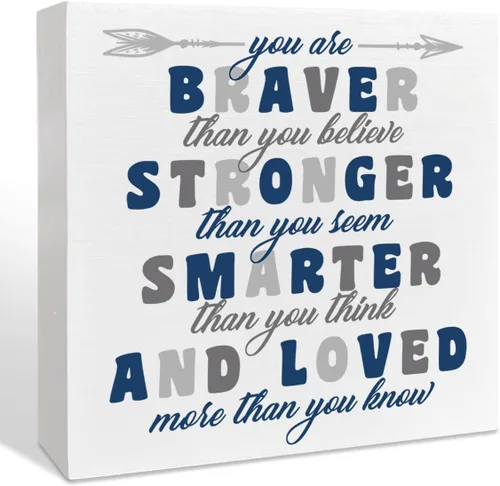 Letrero de madera para habitación de niños, con texto en inglés «You Are Braver Than You Believe», decoración inspiradora de escritorio para