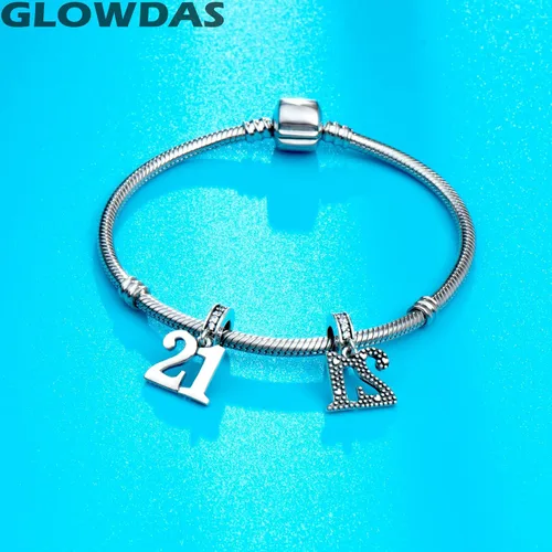 Miniatura 3 de GLOWDAS Abalorios de cumpleaños de 10 a 25 28 30 31 33 35 36 40 45 50 55 60 65 70 75 80, abalorios de plata de ley 925 para pulseracollar