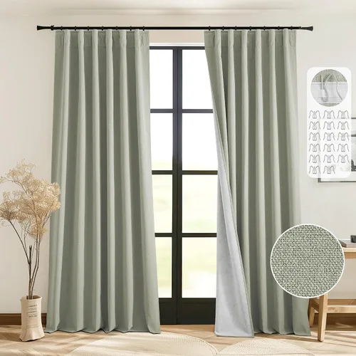 Miniatura 12 de StangH - Cortinas de lino primitivo 100% opacas, paneles pesados para dormitorio, dobles capas con lengüeta trasera, tratamientos para ventanas