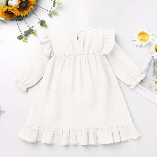 Miniatura 2 de FYMNSI Vestido floral con bordado étnico mexicano para bebé, vestido casual para niños, manga larga, volantes, playa, vacaciones, vestido de verano