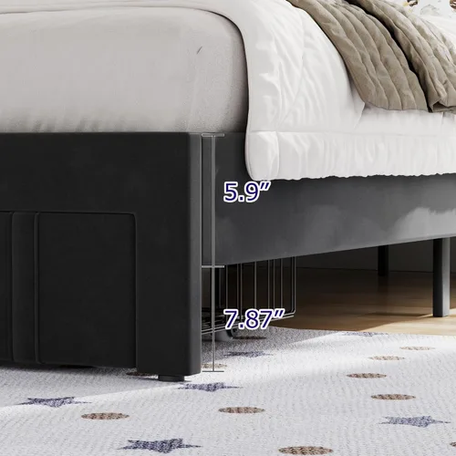 Miniatura 5 de VECELO Base de cama de tamaño individual con cajón de almacenamiento, base de cama de plataforma resistente con cabecera y fuerte soporte de Negro
