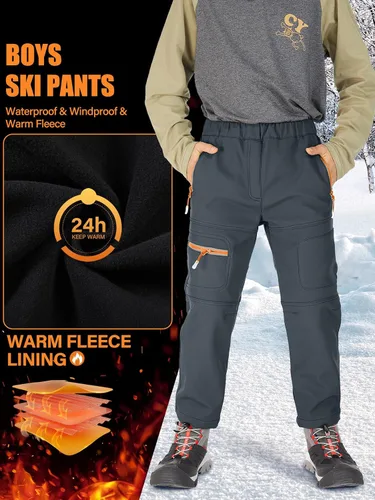 Miniatura 18 de linlon Pantalones impermeables para la nieve para niños y niños, forro polar lind para senderismo, softshell, cálidos, con aislamiento térmico