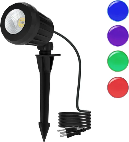 Miniatura 19 de Foco para exteriores – Enchufe de 120 V, 2700 K, luces LED de paisaje blanco cálido con 3 lentes RGB para patio, jardín, césped y decoración