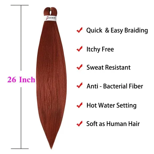 Miniatura 3 de Cabello para Trenzar Oscuro Pre-Estirado Jengibre Trenzas Fáciles Cobre Trenzas EZ Textura Yaki Fijado con Agua Caliente Cabello Sintético N.º 350