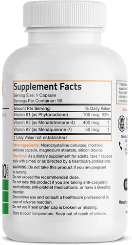 Miniatura 2 de Suplemento de Vitamina K Triple Play de Bronson (vitamina K2 MK7 / vitamina K2 MK4 / vitamina K1) 0,00002 oz, 1