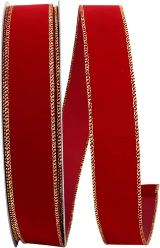 Miniatura 14 de Cinta Reliant Ribbon 92270W-957-40K Value Velvet con borde de alambre, 2-1/2 pulgadas x 50 yardas, escarlata/oro