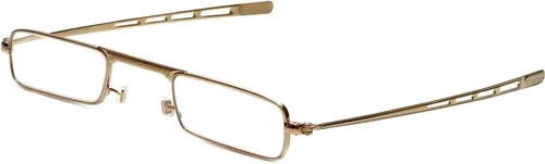 Calabria Gafas de lectura de metal delgado de diseño plano de pliegue rápido para hombre, con aumento de bolsillo, anteojos compactos, portátiles y