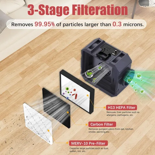 Miniatura 2 de Depurador de aire Hepa de 550CFM con filtración de 3 etapas, máquina de aire negativo apilable, purificador de aire comercial con filtros Gris
