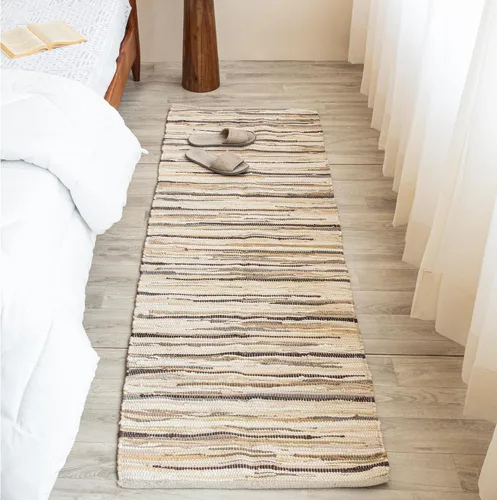 Miniatura 13 de HOMEMONDE Alfombra Chindi beige de 20 x 32 pulgadas, alfombra de trapo de algodón suave reciclado, hecha a mano, reversible, decoración bohemia