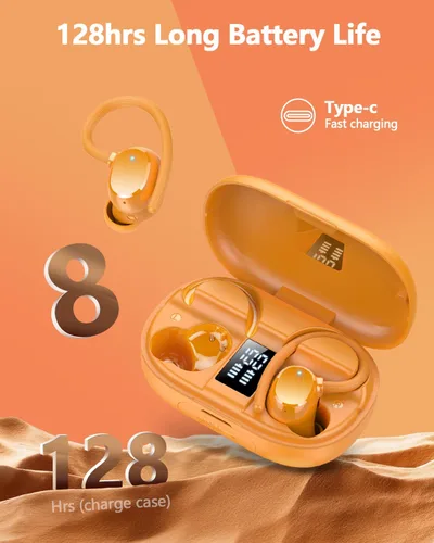 Miniatura 2 de Auriculares inalámbricos Bluetooth 5.3 de 128 horas para deporte, auriculares Bluetooth 2026 estéreo con graves profundos sobre la oreja con ganchos