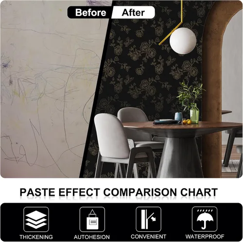 Miniatura 6 de CAX Nourilife - Papel tapiz floral para despegar y pegar, papel tapiz negro y dorado, papel de contacto extraíble para armarios de pared, flores