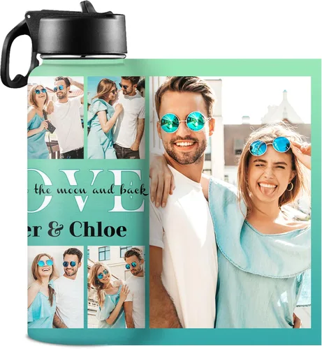 Miniatura 11 de Botellas de agua personalizadas para niñas, de acero inoxidable con aislamiento de doble pared con pajita, botella de agua de color degradado