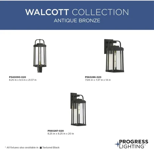 Miniatura 3 de Progress Lighting Walcott Collection - Farol de pared de transición para exteriores, 1 luz, cristal transparente, bronce antiguo