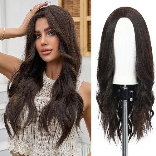 Miniatura 25 de Esmee Pelucas largas de color castaño rojizo ombré para mujer, peluca de cabello sintético ondulado y rizado natural para uso diario, fiestas