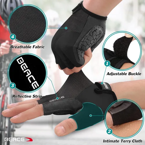 Miniatura 4 de BEACE Guantes de ciclismo, guantes de ciclismo, guantes de ciclismo de medio dedo, guantes de bicicleta de carretera para hombres y mujeres, 0.197