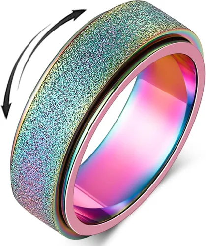 Anillo giratorio para hombre, de acero inoxidable, juguetes para ansiedad, anillo de ansiedad para mujeres y hombres, 0.315 pulgadas de ancho,
